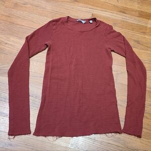 Vince S long sleeve shirt waffle rust brick frayed edge S